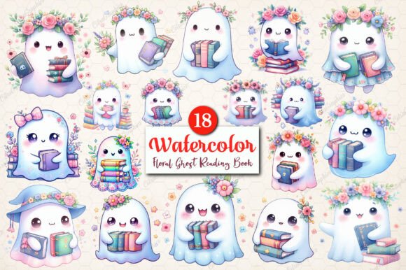 Download Floral Ghost Reading Book Clipart Bundle - Bundle Collection